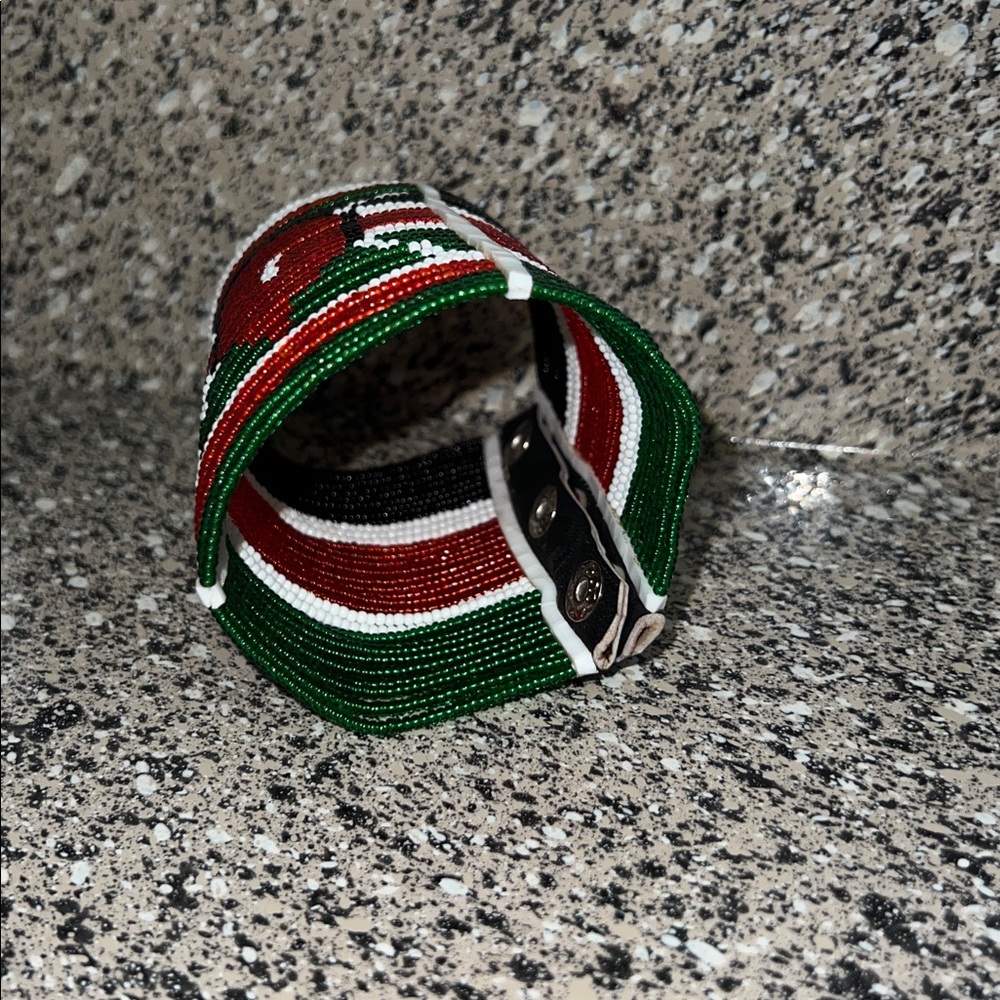 Handcrafted African Beaded Bracelet - Red, Green, Black - Picture 7 of 10